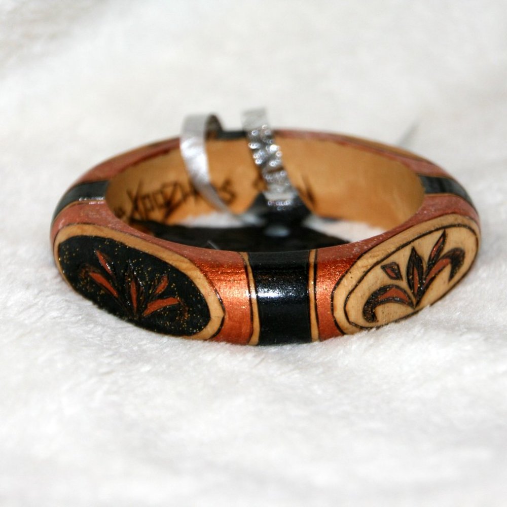 Wood burned & Hand-Painted Copper Black Bracelet